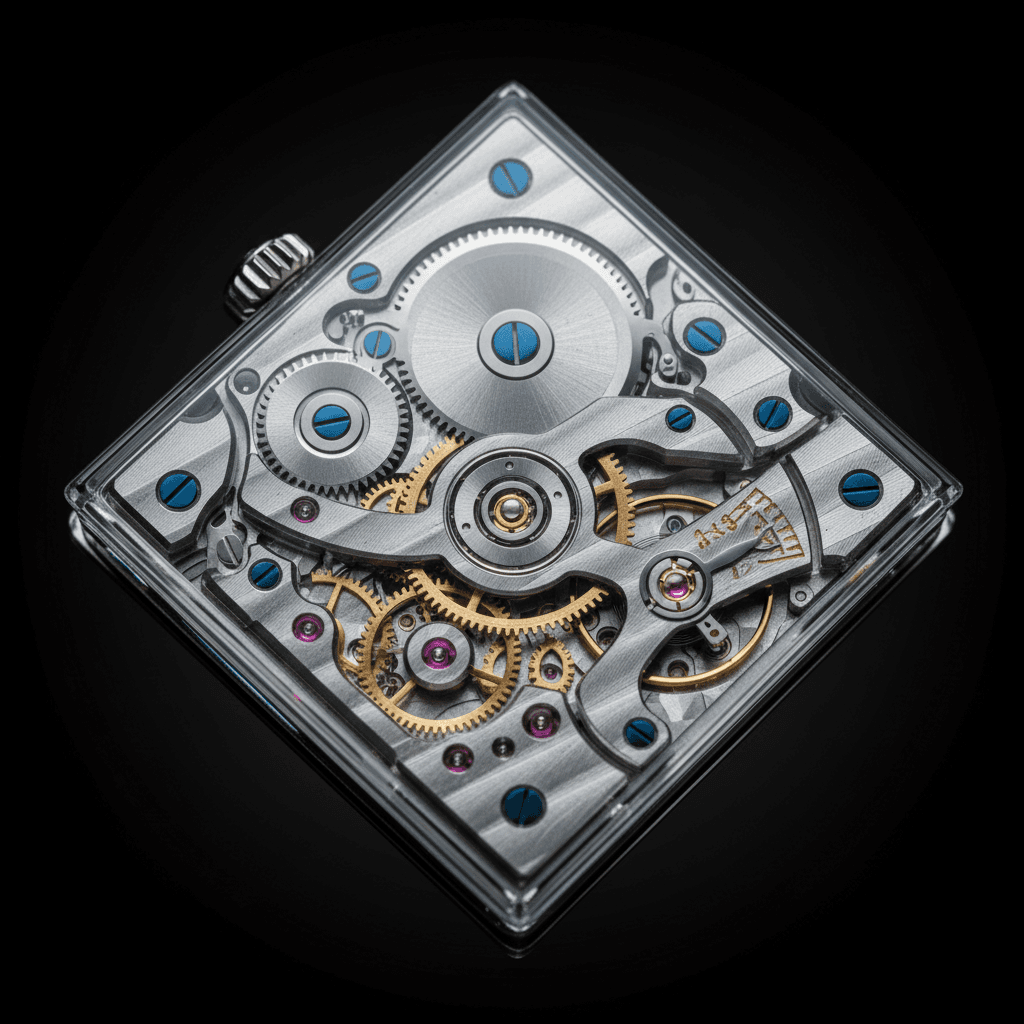 Close-up of a mechanical watch movement